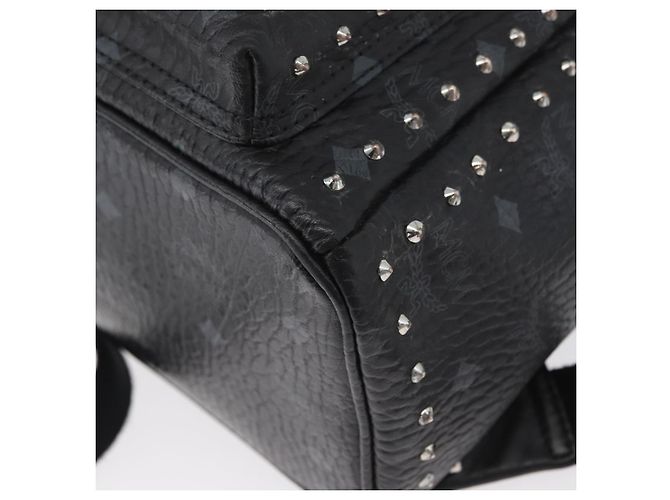 Zaino MCM Logogram Vicetos Studs in pelle PVC nera Auth kk619 Nero - vista 13