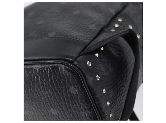 Zaino MCM Logogram Vicetos Studs in pelle PVC nera Auth kk619 Nero - vista 15