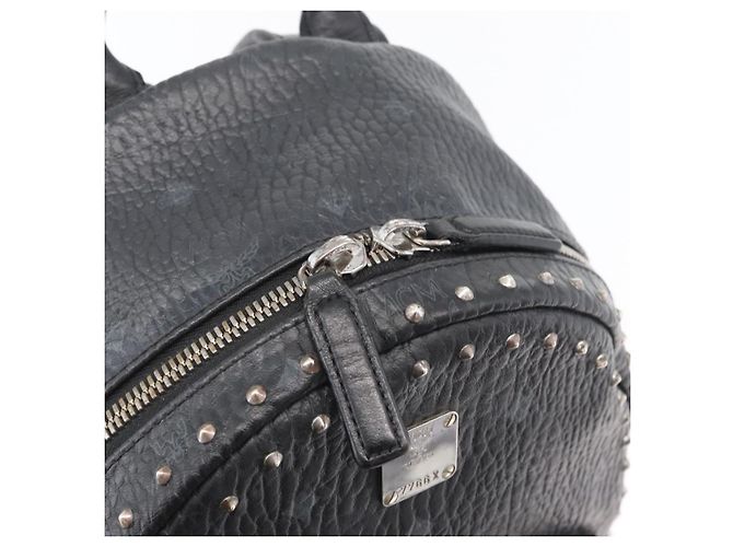 Zaino MCM Logogram Vicetos Studs in pelle PVC nera Auth kk619 Nero - vista 16