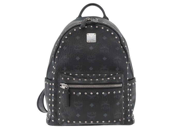 Zaino MCM Logogram Vicetos Studs in pelle PVC nera Auth kk619 Nero - vista 2