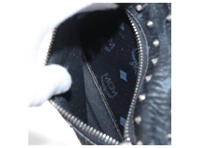 Zaino MCM Logogram Vicetos Studs in pelle PVC nera Auth kk619 Nero - vista 23