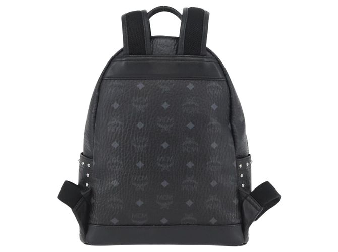 Zaino MCM Logogram Vicetos Studs in pelle PVC nera Auth kk619 Nero - vista 3