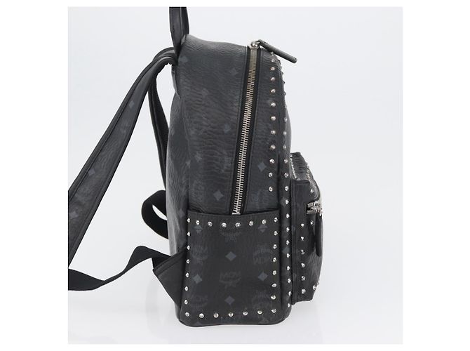 Zaino MCM Logogram Vicetos Studs in pelle PVC nera Auth kk619 Nero - vista 5