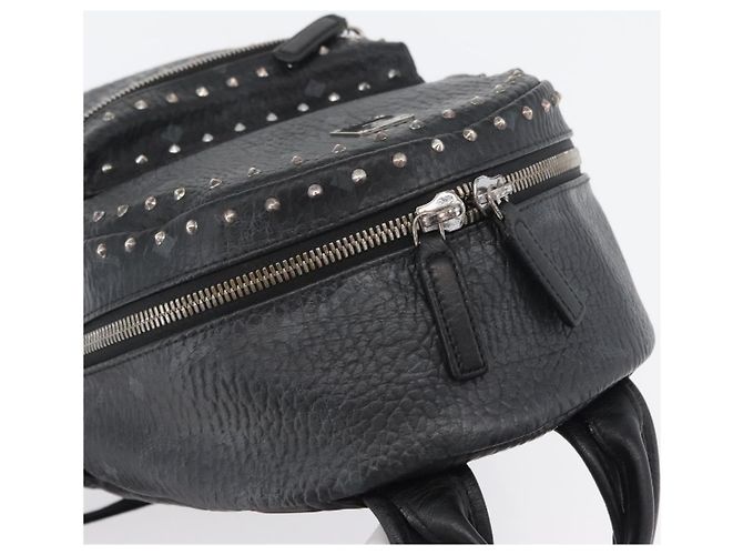 Zaino MCM Logogram Vicetos Studs in pelle PVC nera Auth kk619 Nero - vista 6