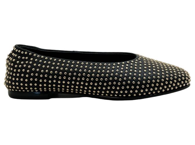 Jonathan Simkhai Simkhai Black Leather Eden Flats with Gold Studs - view 2
