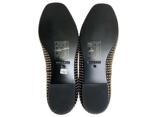 Jonathan Simkhai Simkhai Black Leather Eden Flats with Gold Studs - view 7