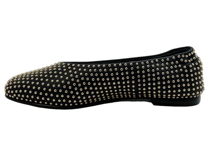 Jonathan Simkhai Simkhai Black Leather Eden Flats with Gold Studs - view 3