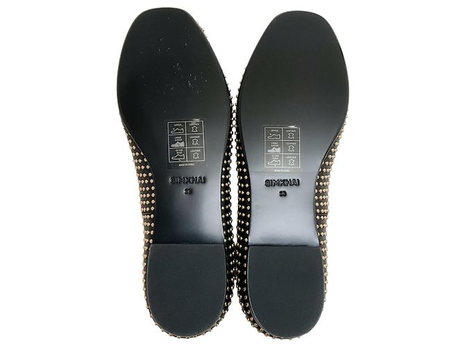 Jonathan Simkhai Simkhai Black Leather Eden Flats with Gold Studs - view 9