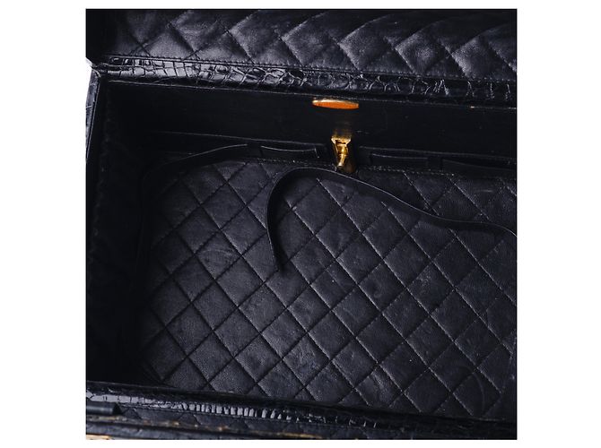 Autre Marque Beauty Case in Pelle di Coccodrillo Nero - vista 10