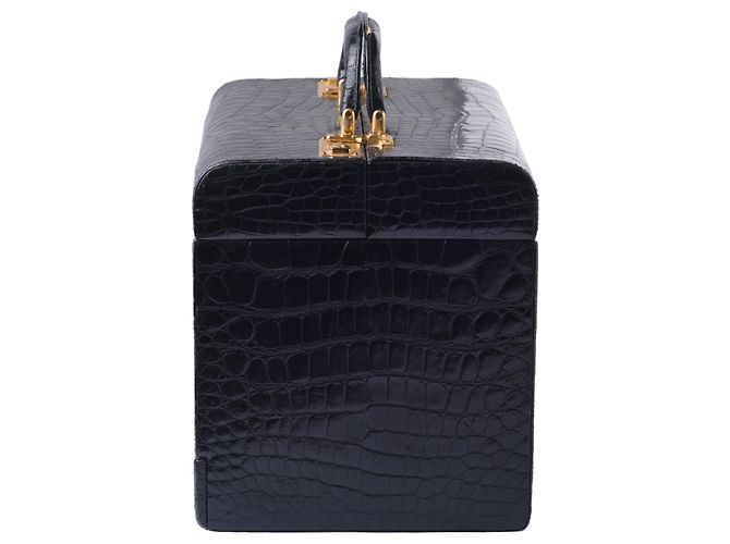 Autre Marque Beauty Case in Pelle di Coccodrillo Nero - vista 2