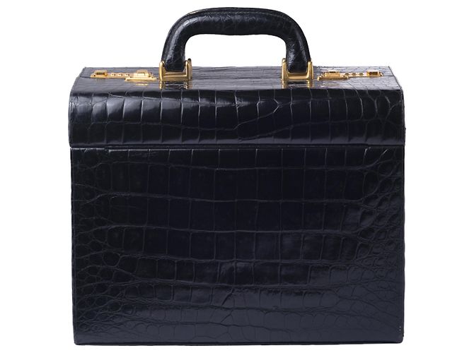 Autre Marque Beauty Case in Pelle di Coccodrillo Nero - vista 3