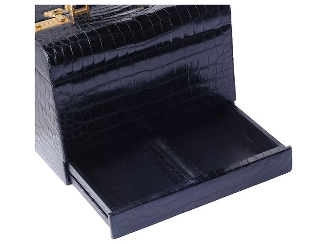 Autre Marque Beauty Case in Pelle di Coccodrillo Nero - vista 4
