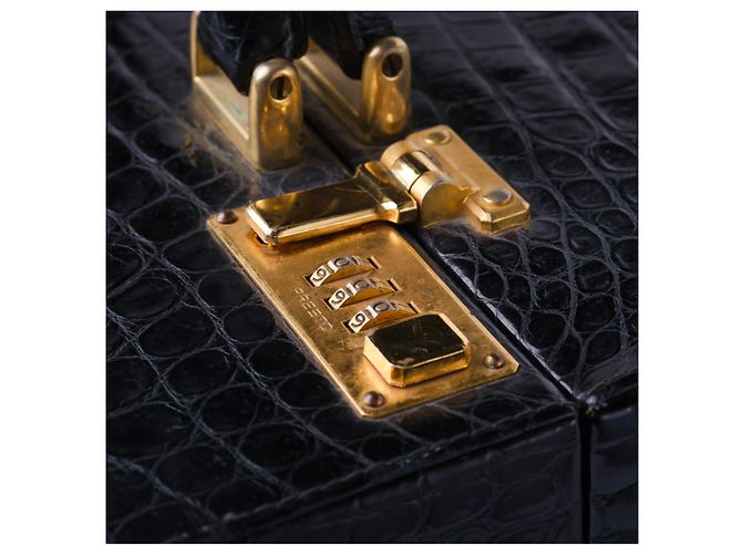 Autre Marque Beauty Case in Pelle di Coccodrillo Nero - vista 7