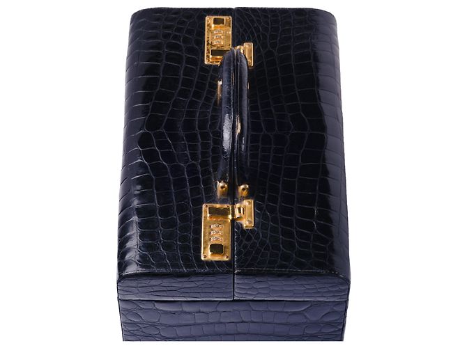 Autre Marque Beauty Case in Pelle di Coccodrillo Nero - vista 8