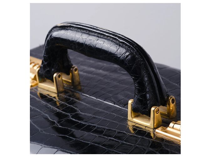 Autre Marque Beauty Case in Pelle di Coccodrillo Nero - vista 9