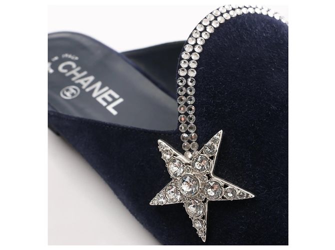 Mule in Camoscio e Tessuto con Stella di Strass Chanel in Blu Marino e Nero G35835, Taglia 41 EU Blu navy - vista 10