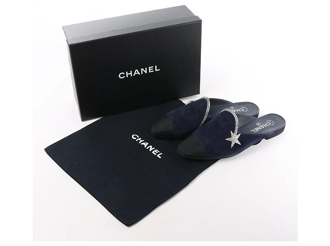 Mule in Camoscio e Tessuto con Stella di Strass Chanel in Blu Marino e Nero G35835, Taglia 41 EU Blu navy - vista 12