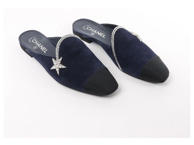 Mule in Camoscio e Tessuto con Stella di Strass Chanel in Blu Marino e Nero G35835, Taglia 41 EU Blu navy - vista 2