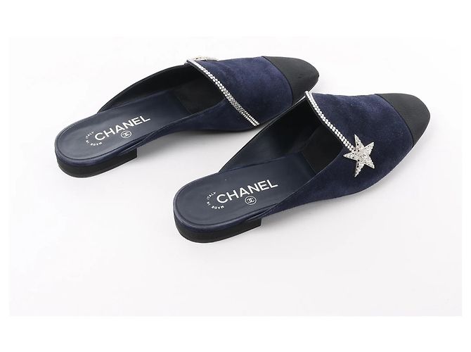 Mule in Camoscio e Tessuto con Stella di Strass Chanel in Blu Marino e Nero G35835, Taglia 41 EU Blu navy - vista 4