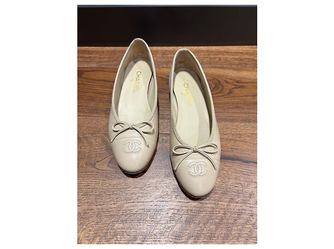 Bailarinas de cuero beige de Chanel con lazo - vista 13
