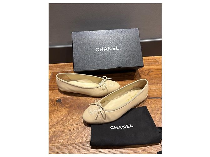 Bailarinas de cuero beige de Chanel con lazo - vista 5
