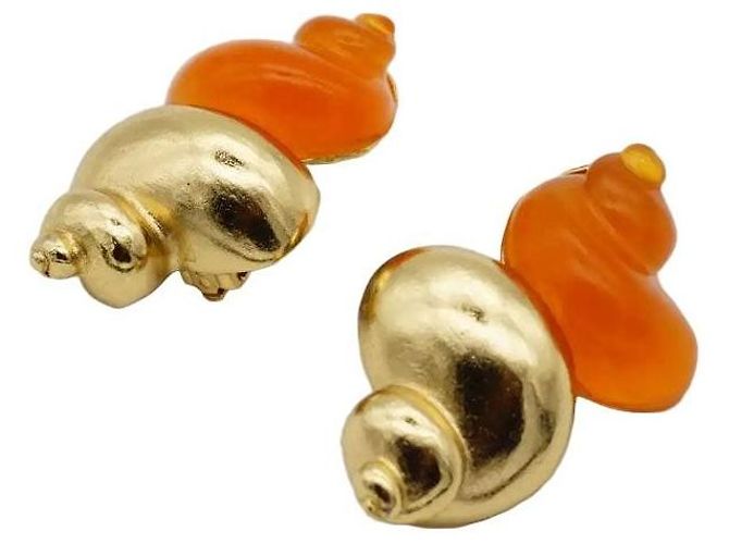 Orecchini Christian Dior Conchiglia Resina Arancione e Oro Multicolore - vista 2