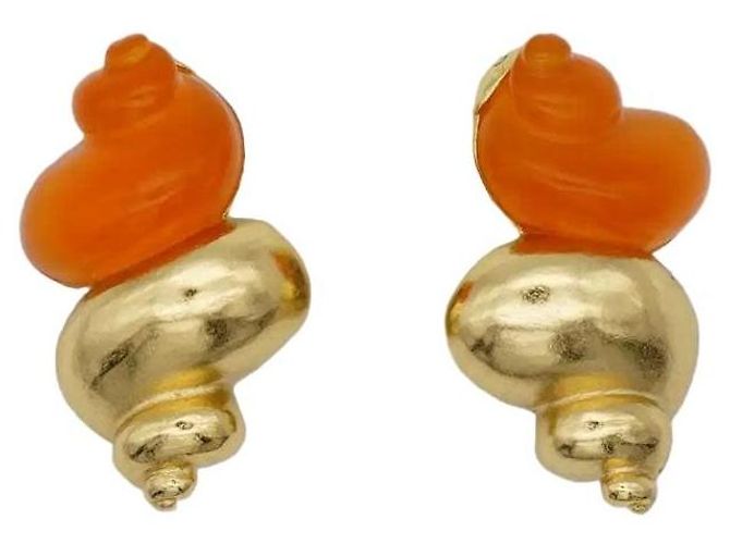 Orecchini Christian Dior Conchiglia Resina Arancione e Oro Multicolore - vista 3