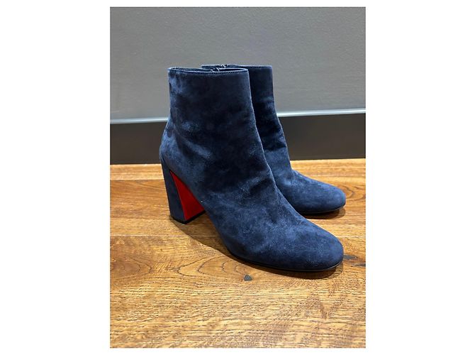 Stivaletti in suede blu navy Christian Louboutin - vista 11