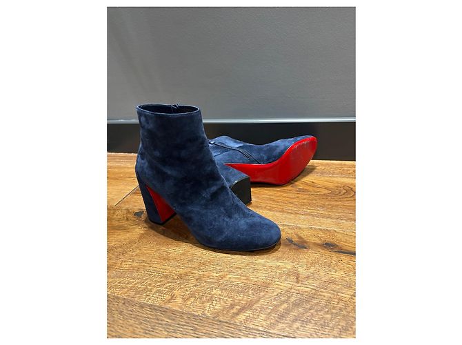Stivaletti in suede blu navy Christian Louboutin - vista 12