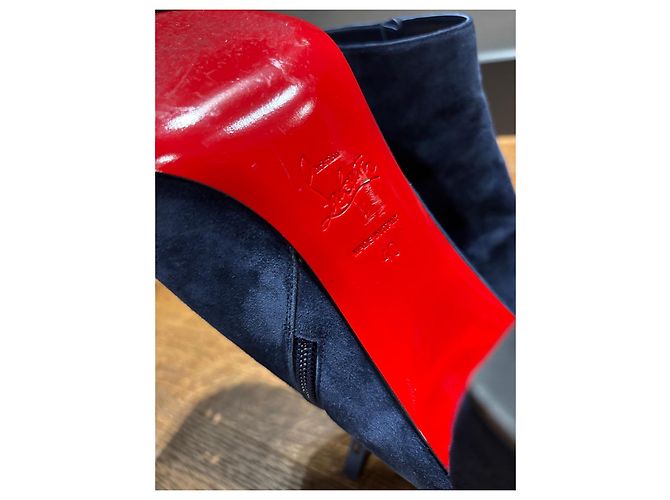 Stivaletti in suede blu navy Christian Louboutin - vista 3