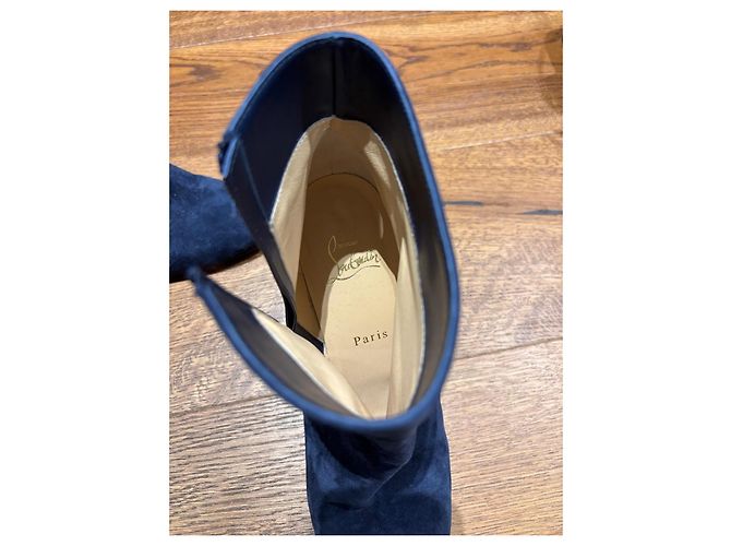 Stivaletti in suede blu navy Christian Louboutin - vista 4