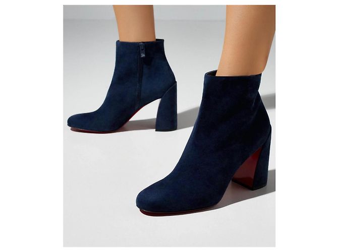 Stivaletti in suede blu navy Christian Louboutin - vista 5