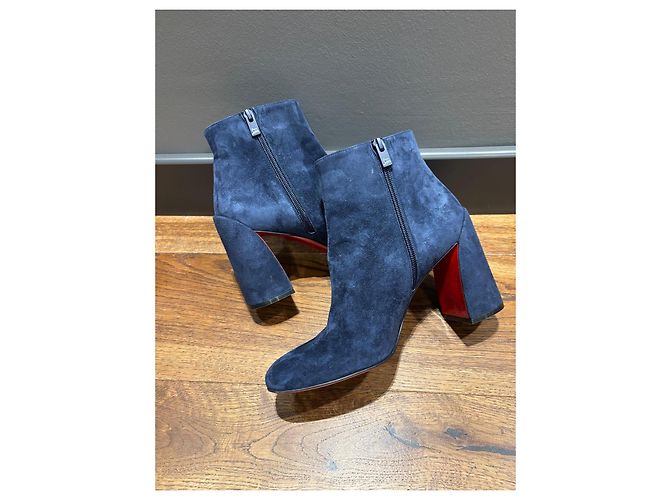 Stivaletti in suede blu navy Christian Louboutin - vista 6