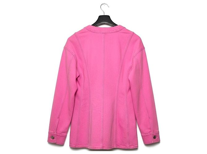Chaqueta de camelia de denim neón rosa Chanel 21S icónica FR 36 Hardware de plata - vista 6
