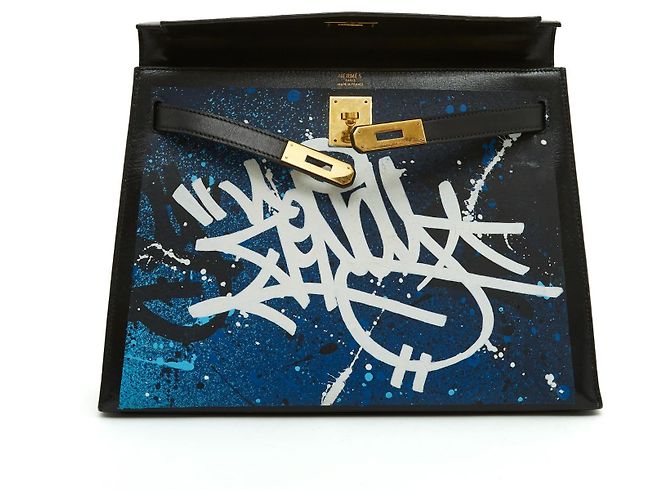 Borsa Hermès 1989 Zenoï Kelly 32 Sellier in Pelle Nera Graffiti Hermes con tracolla Nero - vista 10