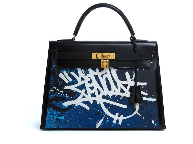 Borsa Hermès 1989 Zenoï Kelly 32 Sellier in Pelle Nera Graffiti Hermes con tracolla Nero - vista 2