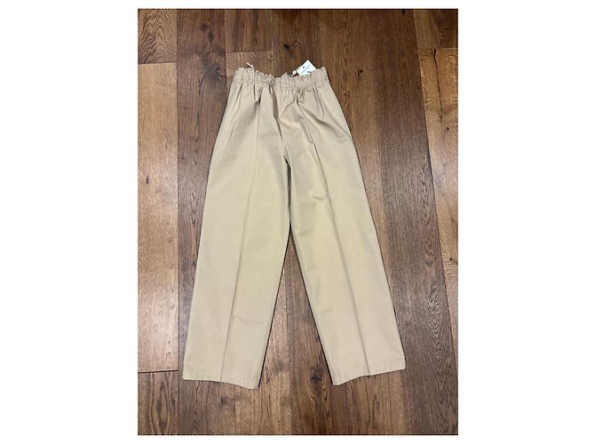 Calça larga de algodão bege com placa de logo Prada - vista 15