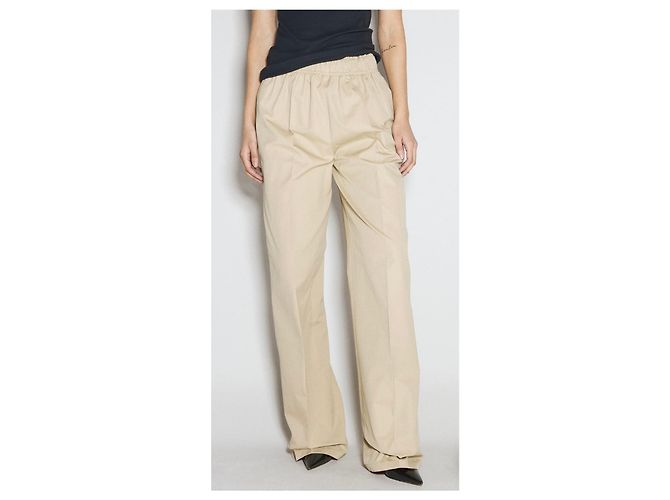 Calça larga de algodão bege com placa de logo Prada - vista 2
