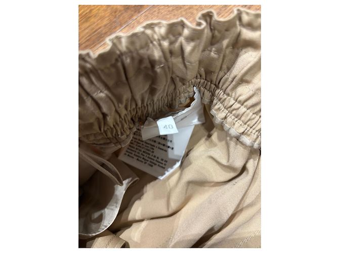 Calça larga de algodão bege com placa de logo Prada - vista 7