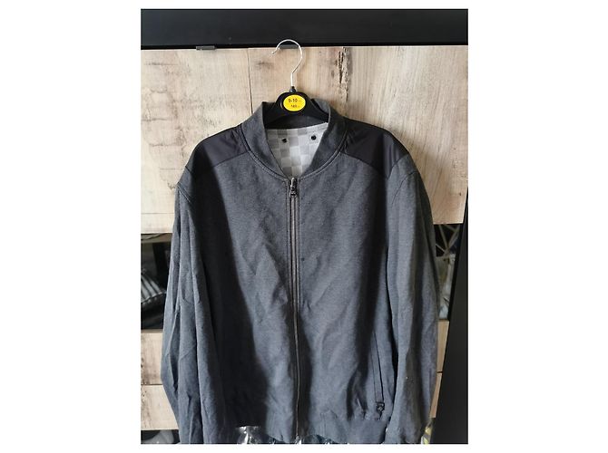 Giacca Aviatore Louis Vuitton Grigia Scacchi Seta Nylon Cotone Grigio - vista 2
