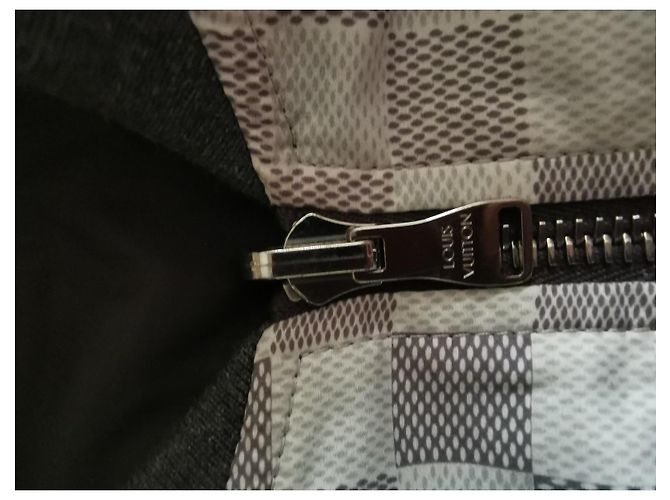 Giacca Aviatore Louis Vuitton Grigia Scacchi Seta Nylon Cotone Grigio - vista 4