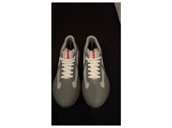 Sneakers Prada Grigi in Pelle e Rete Grigio - vista 2