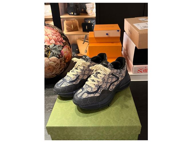 Sneaker in tela GG Gucci Blu Beige - vista 2