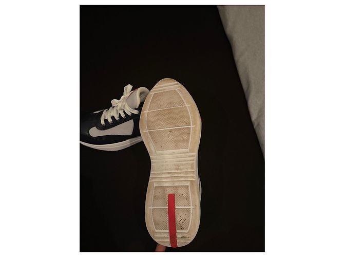 Sneakers Prada in pelle e nylon bianco e blu scuro - vista 6