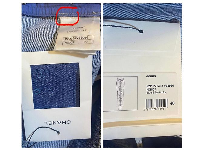 CHANEL 22P Jeans in denim blu e multicolore con stampa logo FR 40 - vista 10