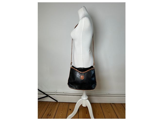 Triomphe Céline Borsa a spalla / crossbody in pelle vintage Celine Paris nera e marrone - vista 4