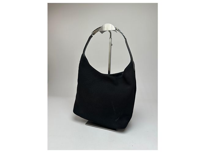 Vintage Gucci Leder-Canvas-Handtasche Schwarz - Ansicht 15