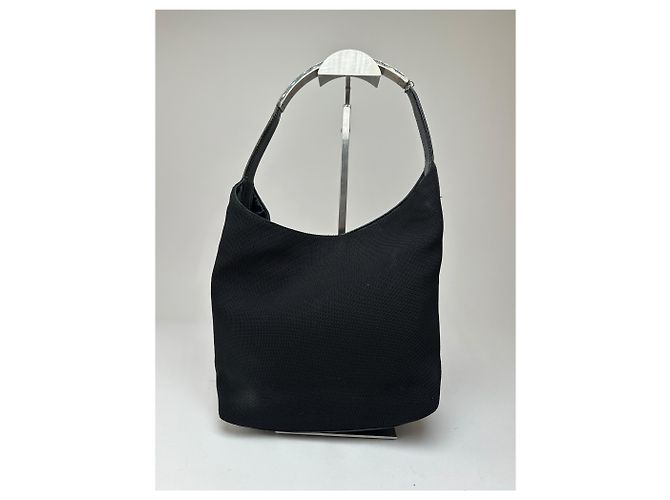 Vintage Gucci Leder-Canvas-Handtasche Schwarz - Ansicht 2