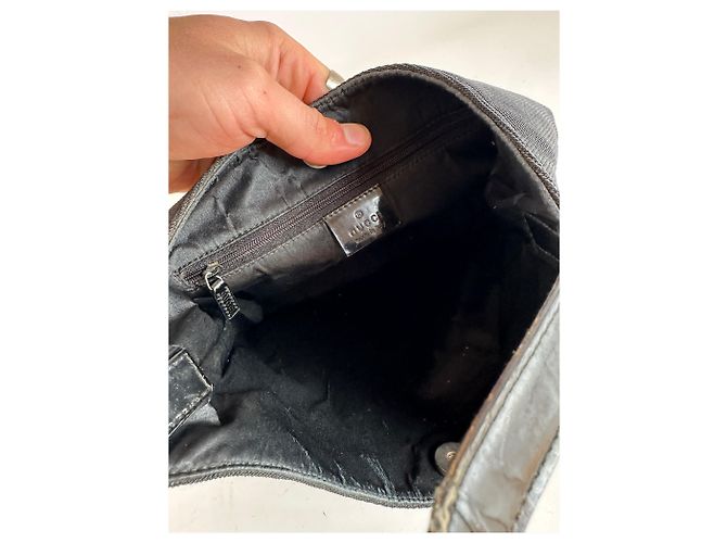 Vintage Gucci Leder-Canvas-Handtasche Schwarz - Ansicht 3