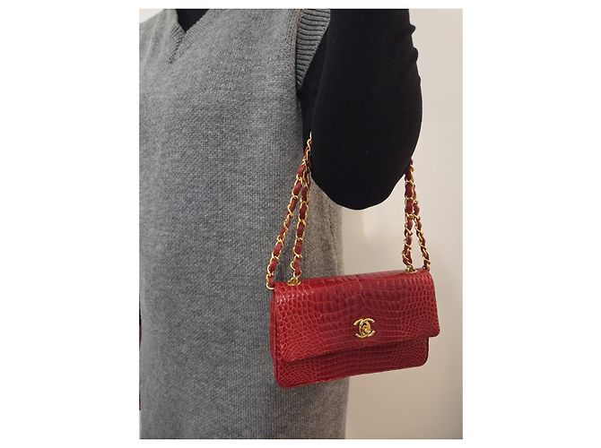 Trendy CC CHANEL Mini Timeless Abendtasche aus Krokodilleder Rot - Ansicht 7